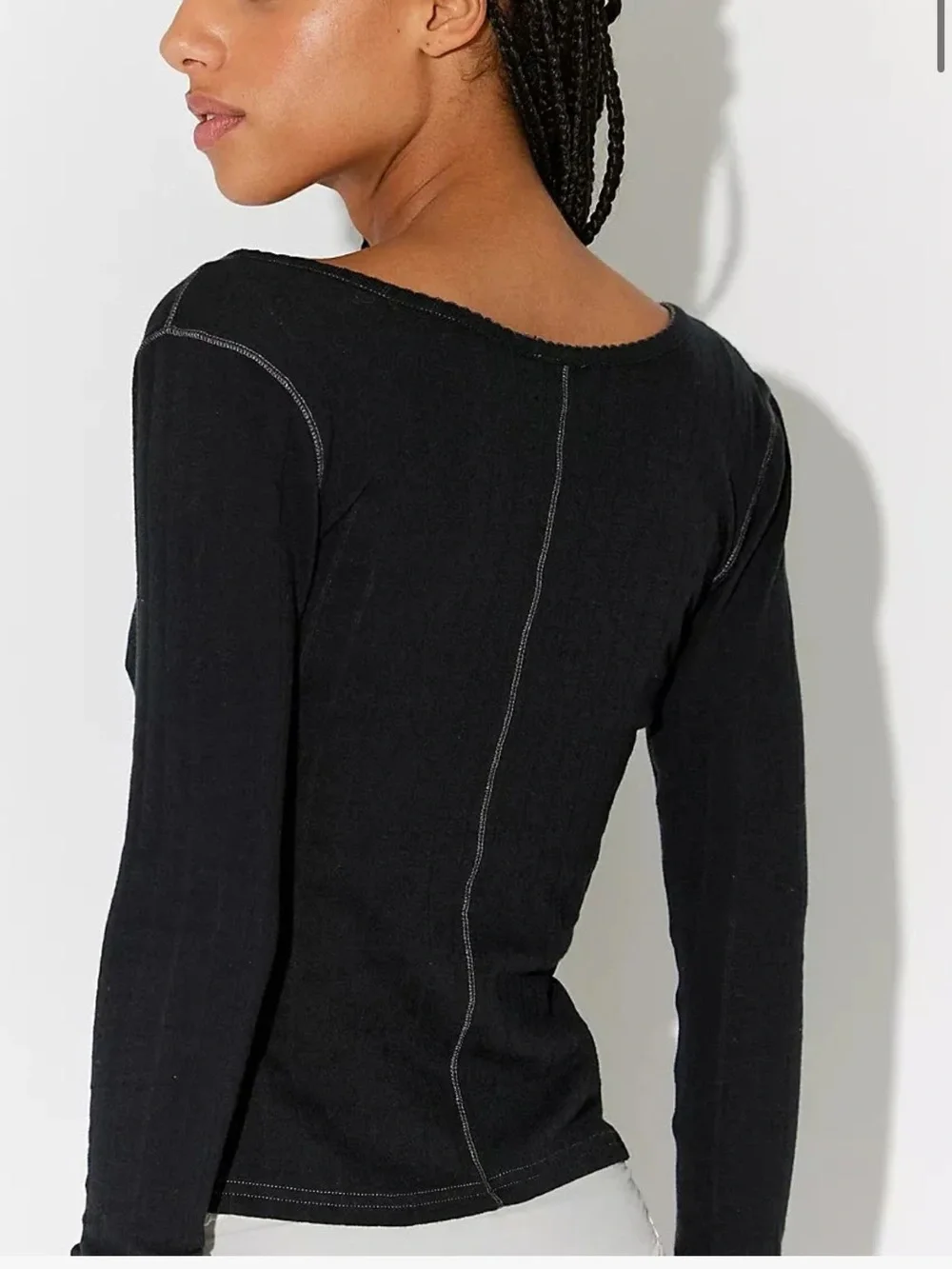 Free People End Game Pointelle Top In Black